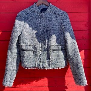 Banana Republic tweed zipper fringe lined cropped jacket
